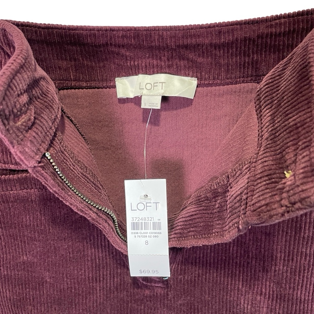 LOFT Corduroy Mini Pocket Skirt in Deep Burgundy Size 8 NWT - Picture 6 of 7